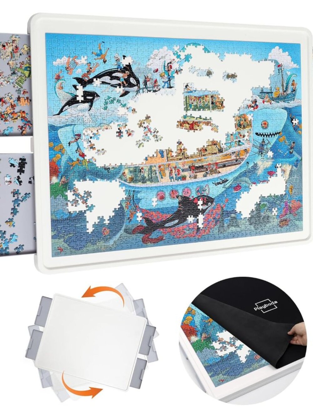 1500 Pieces Rotating Plastic Puzzle Board with Drawers and Cover, 35"x27" Portab